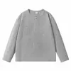 Yidao Vintage 2026 Otoño Nuevo Retro Americano Corte Holgado Versátil Texturizada Color Sólido Cuello Henley Manga Larga Camiseta