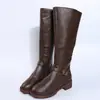 Fornecimento Exclusivo Transfronteiriço Botas Femininas de Couro 2026 Chegada Nova Primavera/Outono Zíper Salto Baixo Botas de Cano Alto Estilo Europeu e Americano Botas de Montaria Botas Femininas de Cano Alto