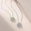 Collar de plata de ley S925 de doble capa con moissanita para mujer, colgante de círculo concéntrico, moderno y versátil, cadena ligera de lujo para la clavícula, venta al por mayor de fábrica