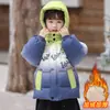Jaqueta de Inverno Masculina de Penas e Algodão com Lã 2025 Novo Estilo Coreano Casaco de Inverno Espesso Infantil para Meninos