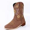 Tamanho grande comércio exterior 21 moda europeia e americana botas Martin femininas salto grosso salto alto bico redondo bordadas botas femininas atacado