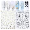 Suministro transfronterizo de pegatinas para uñas Red Sol Estrella Luna decoración 3D oro y plata pegatinas para uñas en blanco y negro pegatinas adhesivas para uñas