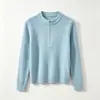 Novo suéter feminino de outono com gola redonda e zíper parcial, top de malha de manga comprida slim fit estilo coreano para mulheres