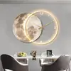 Decoração de Lua Relógio de Sala de Estar Pintura de Fundo de Sofá de Alto Padrão Pintura de Parede Relógio com Luz Mural para Restaurante Sala de Jantar