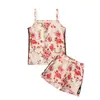 Moda Europeia e Americana Feminina Verão Estampado Top de Alça + Shorts Conjunto de Duas Peças Roupa Infantil ins