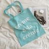 4771 Bolsa de Lona Fina de Verão Bolsa de Lona Verde Menta Bolsa com Letras Estampadas Bolsa de Ombro Casual para Viagem