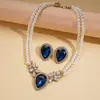 Colar de Pérolas Imitação com Flores Bordadas em Diamante Transfronteiriço Europeu e Americano Corrente de Clavícula de Luxo de Nicho Conjunto de Colares de Alta Qualidade para Mulheres