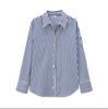 Primavera Europeia e Americana Camisa Top Longa Moda Solta Casual Combina com Tudo Diária Listrada
