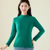 Camiseta básica de forro polar para mujer, cuello semi-alto, engrosada para otoño e invierno, hecha de forro polar peinado, top cálido con cuello medio-alto, capa interior ajustada para mujer