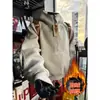 Moletom Americano com Zíper Parcial e Gola Alta Forrado com Fleece para Homens no Inverno Niche Desconstruído Grosso Roupa Exterior Limpa Ajuste Rígido Hoodie