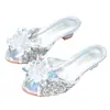 Zapatos de Plata con Cristales para Niñas Verano Pantuflas de Tacón Alto Infantiles Atuendo de Moda Elegante Zapatos de Princesa Sandalias Antideslizantes