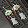 Nafoge Joyería de Plata al por Mayor Pendientes Clásicos de Plata de Ley 925 Jade Hetiano Natural Pez Dorado Pequeño Pendientes de Plata con Borla Larga