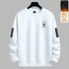 Moletom com forro de fleece masculino, estilo outono e inverno, gola redonda, manga longa, blusa básica, top versátil casual solto, roupas masculinas