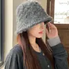 Sombrero de pescador tejido a crochet retro para mujer, sombrero de color liso estilo coreano para otoño e invierno, adelgazante, protector de orejas, sombrero tipo cubo para circunferencia de cabeza grande