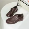 Versão Couro Estudante de Música~A-Miu Bico Quadrado Tira com Fivela Salto Bloco Mocassins de Calçar Sapatos de Couro Feminino Couro Genuíno