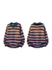 Suéter de Punto Rayado Estilo Americano Moderno Perezoso Retro Holgado Cuello Polo Unisex Otoño e Invierno Nuevo Top de Cuello Solapa