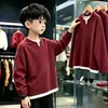 Camiseta Waffle de Manga Longa para Meninos 2026 Nova Coleção Primavera e Outono Pulôver para Bebê Menino Camisa Base Estilosa Falsa de Duas Peças Camiseta da Moda