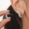 Pendientes de Zirconia Microincrustada con Forma de C, Minimalistas y de Moda, Diseño de Nicho de Lujo Ligero, Pendientes Versátiles Super Brillantes, Pendientes de Zirconia