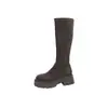 Botas altas de gamuza para mujer, de suela gruesa, nuevo estilo otoño/invierno, adelgazantes, elásticas, largas, botas ajustadas, planas, botas de montar