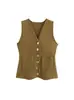 Ropa Europea y Americana Moda Otoño e Invierno 2024 Chaleco de Punto con Cuello en V sin Mangas de Botones Solapa Bolsillo Pantalones Color Puro Chaleco