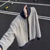 Suéter cárdigan retro estilo Old Money para hombre, otoño, holgado, casual, estilo perezoso, versátil, tejido de punto, bloques de color, cuello alto, chaqueta