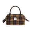 Nova Moda Outono Bolsa Cilíndrica Portátil Xadrez Textura Casual Retrô Bolsa de Ombro Moda Tendência Bolsa Transversal Almofada