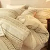 Conjunto de quatro peças vintage de algodão puro Classe A, capa de edredom e lençol 100% algodão puro escovado, conjunto de cama de três peças de luxo leve para quarto