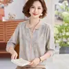 Blusa fina estampada de manga comprida estilo mãe, adequada para mulheres de meia-idade, para usar na primavera e no outono, blusa básica, camiseta estilosa com gola para mulheres mais velhas