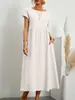 2026 Amazon Aliexpress Producto Nuevo Transfronterizo Europeo y Americano Vestido de Color Sólido sin Mangas Holgado de Algodón y Lino con Bolsillos en Stock