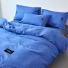 Xiang Ling Premium Sencillo Estilo Ins 100% Algodón Rayas Algodón Puro Juego de Cama de Cuatro Piezas: Sábana, Funda de edredón, Funda de almohada