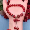 Pulseira de Cinábrio, nova pulseira estilo chinês ouro roxo com areia, pulseira de Cinábrio Flor de Lótus Pedra Olho de Gato, pulseira de contas com Pedra Olho de Gato