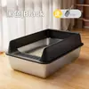 Caja de arena semi-cerrada para gatos de acero inoxidable más vendida de Amazon con base profunda, bandeja anti-salpicaduras para arena de gato, venta al por mayor