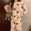 Pijama de Fleece Coral para Mulheres, Espessado Outono/Inverno Fofo Flanela Roupa de Casa, Pode Ser Usado Fora, Conjunto de Robe Cardigan de Manga Longa