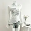 Camiseta de Manga Larga Ajustada con Estampado de Letras Estilo Callejero Europeo y Americano para Mujer, Nuevo Color Bloqueo de Color Top Corto Primavera 2026