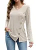 Amazon 2023 Europa e Estados Unidos comércio exterior transfronteiriço feminino outono e inverno novo gola V botão fenda solto manga longa camiseta top