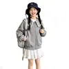 Abrigo para Niñas 2026 Otoño Nuevo Estilo Universitario Infantil Cuello de Encaje Top Cardigan Holgado con Cremallera para Niña Pequeña