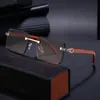 [Personalizados] Gafas de Sol de Moda sin Montura con Corte Diamante para Hombre, Patillas con Imitación de Veta de Madera, Gafas de Sol para Hombre, Sombras