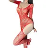 Lencería Sexy con Diseño de un Hombro, Medias de Malla Transparentes con Abertura en la Entrepierna, Body Sexy de Jacquard de Manga Larga, Bodys de una Pieza al por Mayor