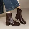 Botines de Tacón Grueso para Mujer 2026 Otoño/Invierno Nuevos Botines Retro de Punta Cuadrada Adelgazantes con Forro Polar Cremallera Lateral Versátiles para Personas Bajas Botines