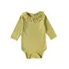 Enterizo Europeo y Americano Transfronterizo para Bebé con Cuello de Muñeca, Ropa de Manga Larga para Niños y Niñas, Body de Color Sólido Clase A con Borde de Volantes