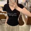 Camiseta Gris de Manga Corta con Estampado de Letras Estilo Coreano para Mujer, Chic y Bonita para Verano, Top Ajustado que Realza la Cintura, Moderno