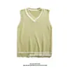 Chaleco estilo preppy con cuello en V para pareja de estudiantes, holgado, color de contraste, suéter chaleco casual jk, suéter dk, hombres y mujeres