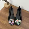 Zapatos de Cristal Florales de Moda, Zapatos de Salón Bajos, Zapatos Planos Transparentes de Punta Cuadrada, Zapatos de Gelatina Transparentes Desmontables DIY de Dopamina