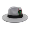 Otoño e Invierno estilo británico nuevo sombrero de lana jazz ala ancha sombrero de copa clásico sombrero de moda con plumas MNDJS214
