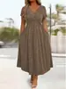 Vestido de verão novo 2026, brilhante, fashion, gola V, manga curta, acinturado, slim-fit, para mulheres, da Amazon, transfronteiriço, europeu e americano