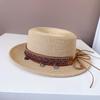 Sombrero de Ala Plana Retro Estilo Étnico para Niños Sombrero de Paja Protector Solar de Verano Sombrero de Ala Plana Tendencia Nacional Sombrero de Ala Plana para Vacaciones en la Playa Sombrero de Sol Versátil