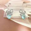 Exquisitos aretes de botón con forma de corazón y moño con microincrustaciones de pequeños diamantes de imitación brillantes Azules de diamantes completos Aretes simples de rábano de fácil combinación