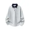 Sudadera tipo polo de manga larga a rayas con cuello de color contrastante para hombre, nuevo estilo universitario americano otoño e invierno 2026, top casual holgado