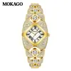 MOKAGO Luxo Leve Totalmente Diamantado Inglês Mesa High-End Retro À Prova D'água Fino Relógio Feminino Criativo Rombo Pulseira Relógio