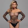 Medias de rejilla talla grande brillantes con pedrería perforación en caliente rejilla hueca body completo para mujer transparente manga larga rejilla con perforación en caliente